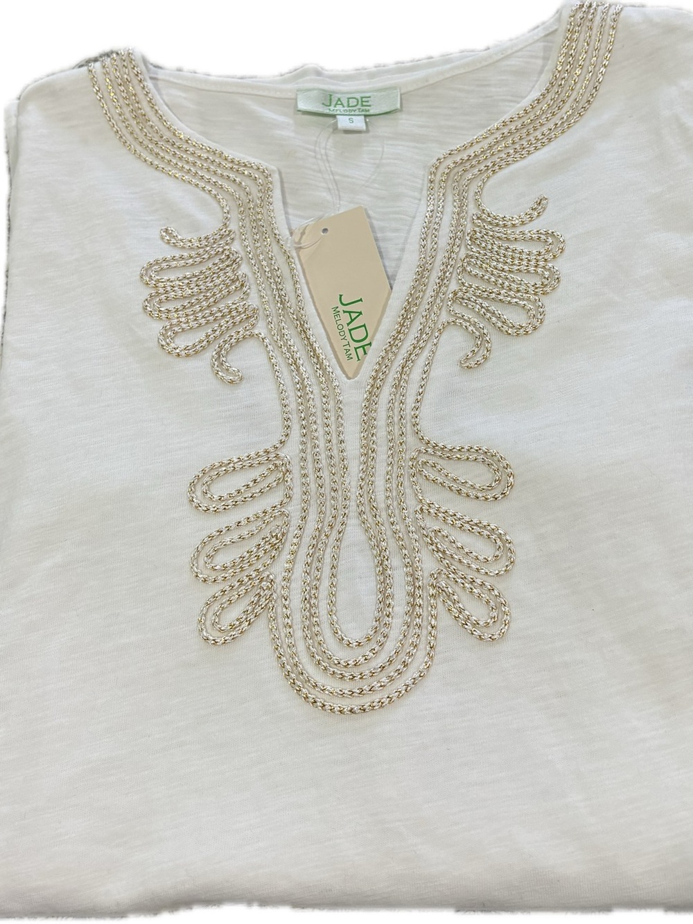 Jade by Melody Tam White Gold Embroidered Tunic Top — Size Small | NWT - Picture 3 of 4